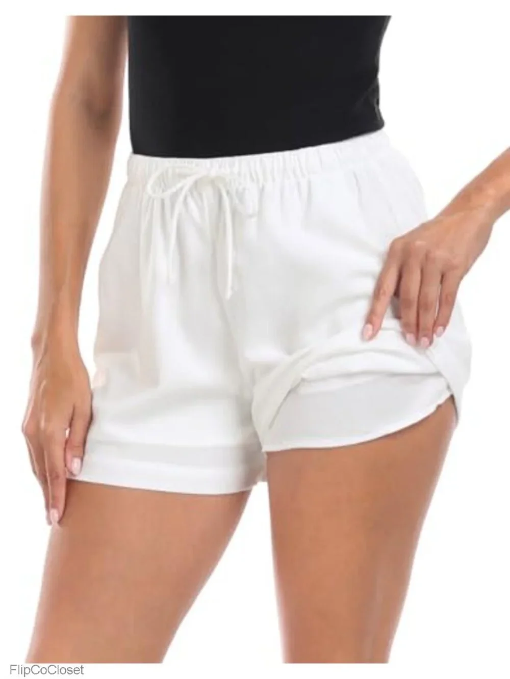 High Waisted Drawstring Linen Blend Shorts 4
